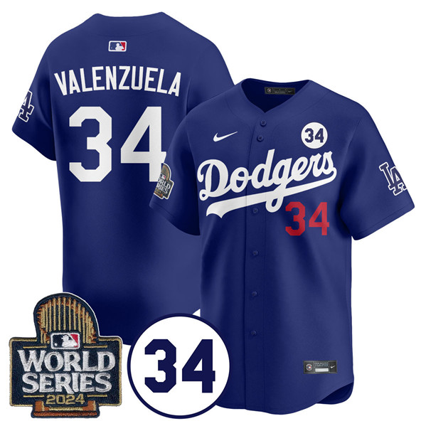 Men's Los Angeles Dodgers #34 Toro Valenzuela Royal 2024 World Series With No. 34 Patch Limited Stitched Baseball Jersey Men's Los Angeles Dodgers #34 Toro Valenzuela Royal 2024 World Series With No. 34 Patch Limited Stitched Baseball Jersey